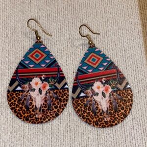 Bohemian Teardrop Earrings with Floral and Leopard Print